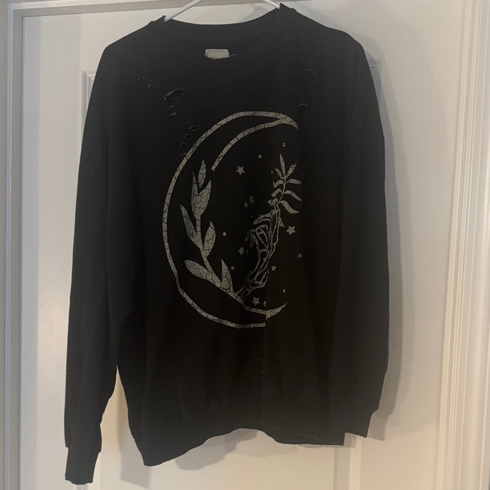 Men's Black Crewneck Sweater with Silver Moon Graphic